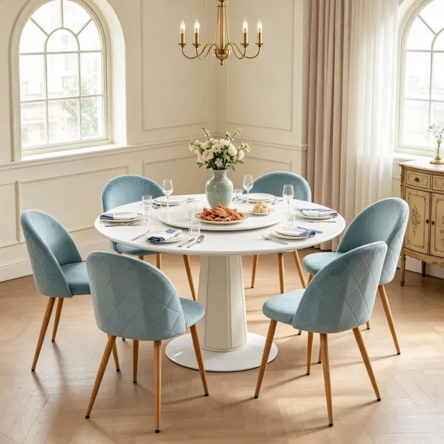 STILVORA Eetkamerstoelen 80 x 43 x 47,5 cm - Set van 6 met Gebogen Rugleuning - Voor Eetkamer en Keuken - Fluweel en Metaal - Blauwgroen Teal