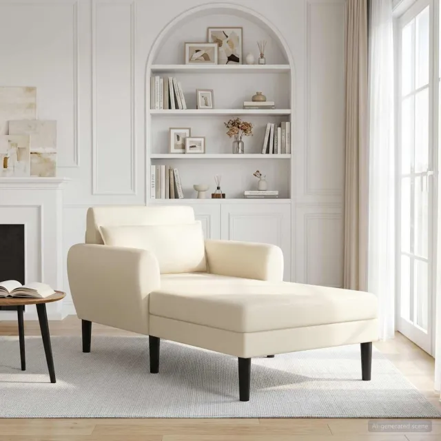 vidaXL Chaise longue Crèmekleurig Grof geweven fluweel