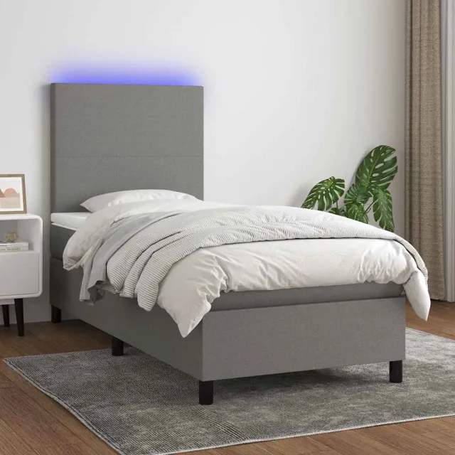 vidaXL Boxspring met matras en LED stof donkergrijs 90x200 cm grijs