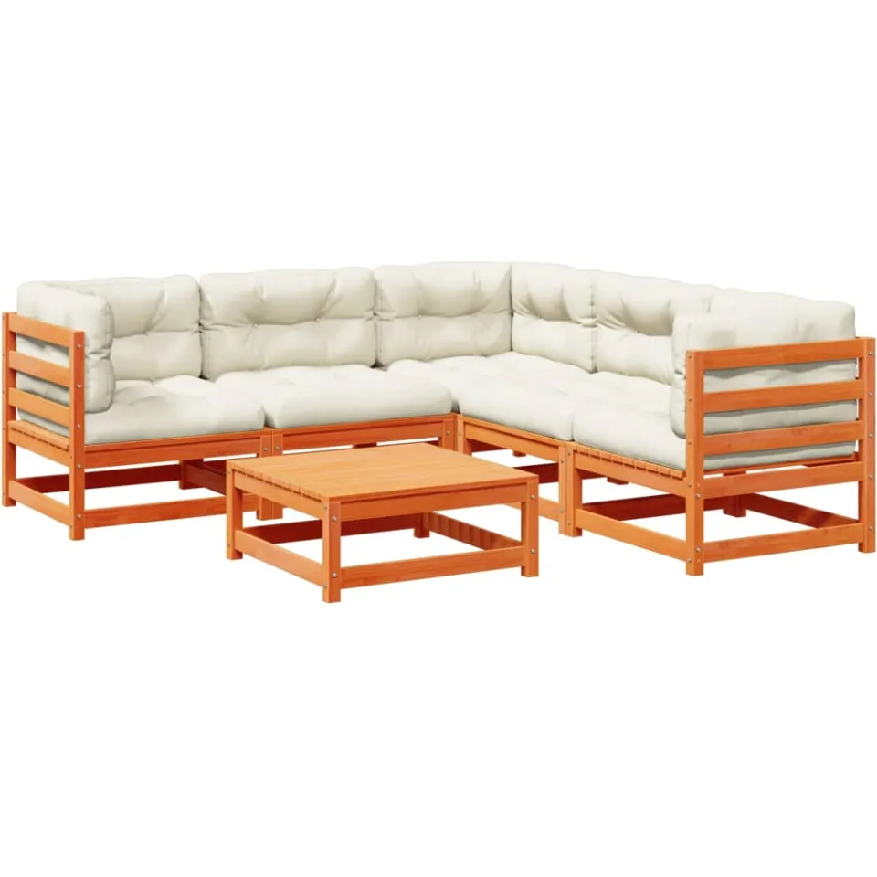 vidaXL 6-delige Loungeset met kussens massief grenenhout wasbruin