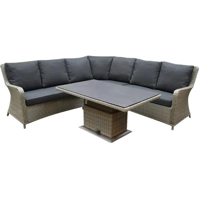 AVH-Collectie Bilbao dining hoek loungeset 6 delig grijs verstelbare tafel