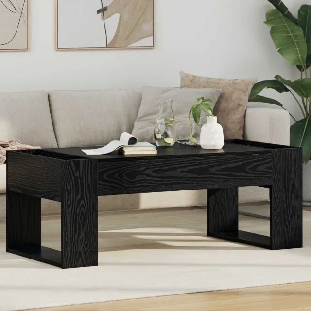 vidaXL Salontafel Zwart Eiken 110 x 50 x 41 cm Bewerkt hout, foto 2