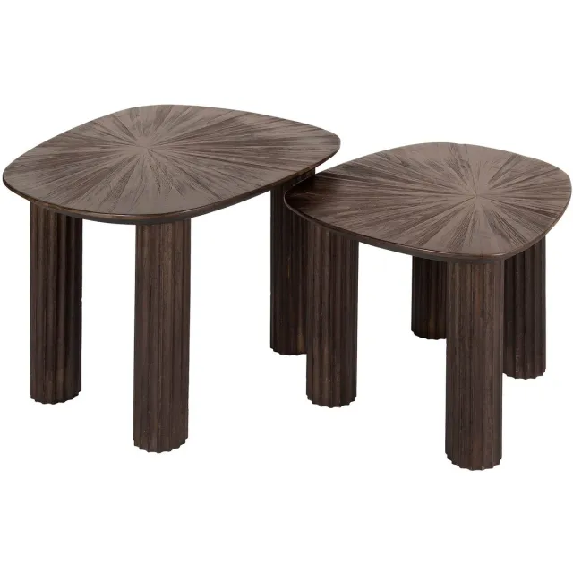 Industrieel In Huis Luxe Salontafel set van 2 - Salontafel Buiten (62x50x43cm) - Salon Tafel - Salontafel Woonkamer - Bijzettafel voor Buiten / Woonkamer / Tuin - Bijzettafeltje Tuin / Woonkamer / Buiten - Bijzettafeltjes Woonkamer Donkerbruin
