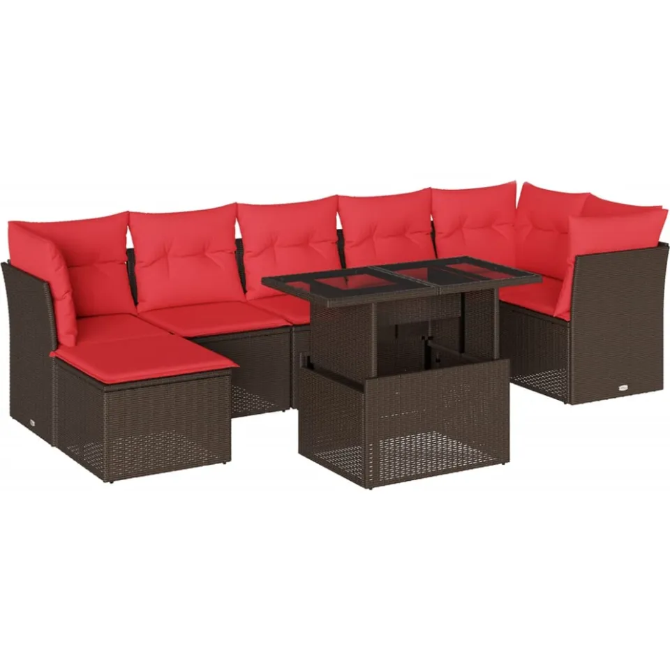 vidaXL 8-delige tuinbankset met kussens, bruin polyrotan, foto 3