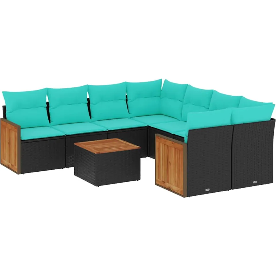 vidaXL 9-delige tuinbankset met kussens van zwart polyrotan, foto 3