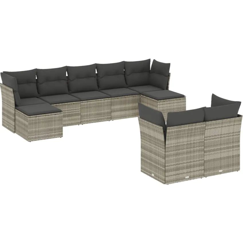 vidaXL 9-delige Loungeset met kussens poly rattan lichtgrijs grijs, foto 4