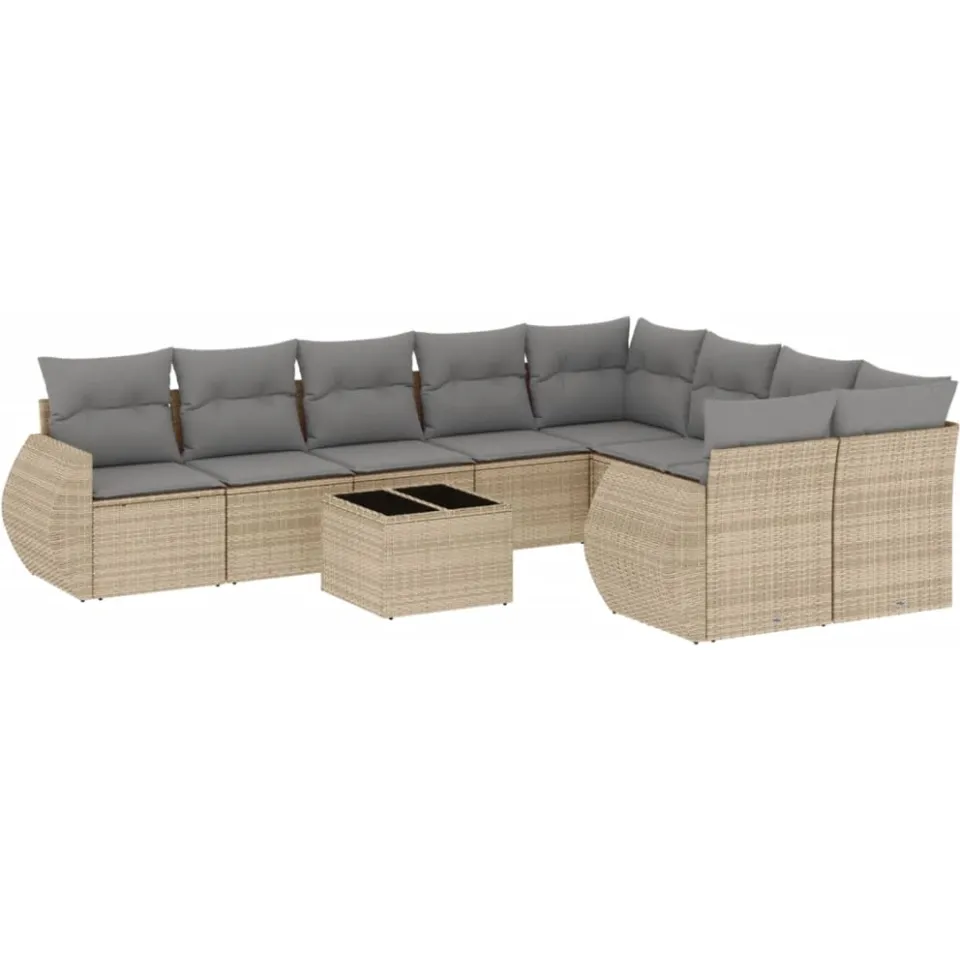 vidaXL 10-delige Loungeset met kussens poly rattan beige, foto 4