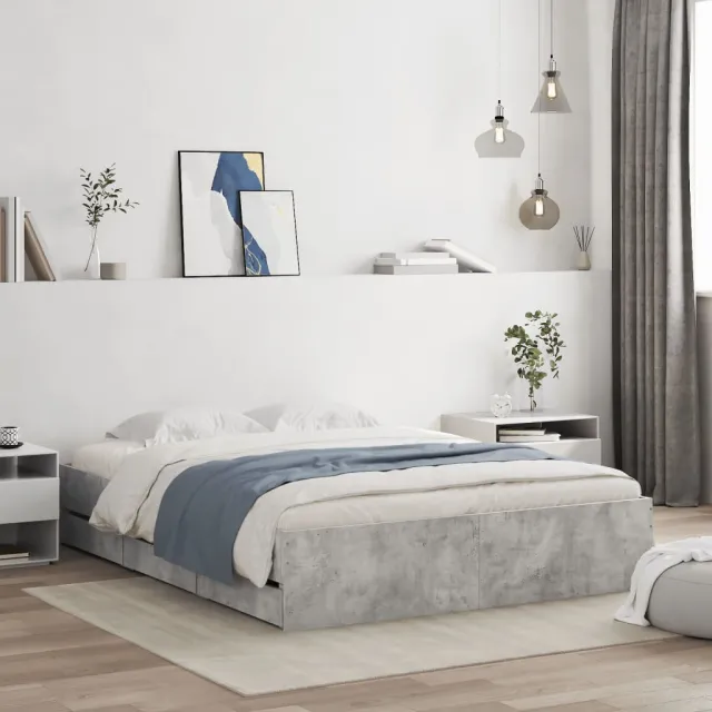 vidaXL Bedframe met lades bewerkt hout betongrijs 140x200 cm grijs