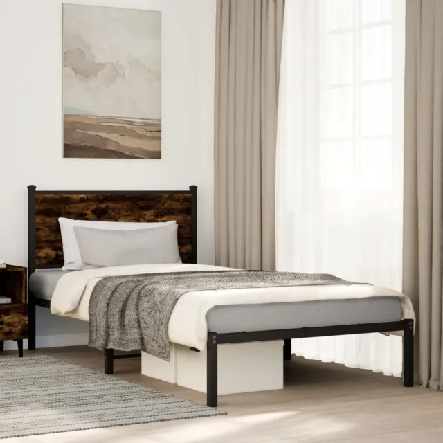 vidaXL Bedframe zonder matras metaal gerookt eikenkleurig 100x190 cm