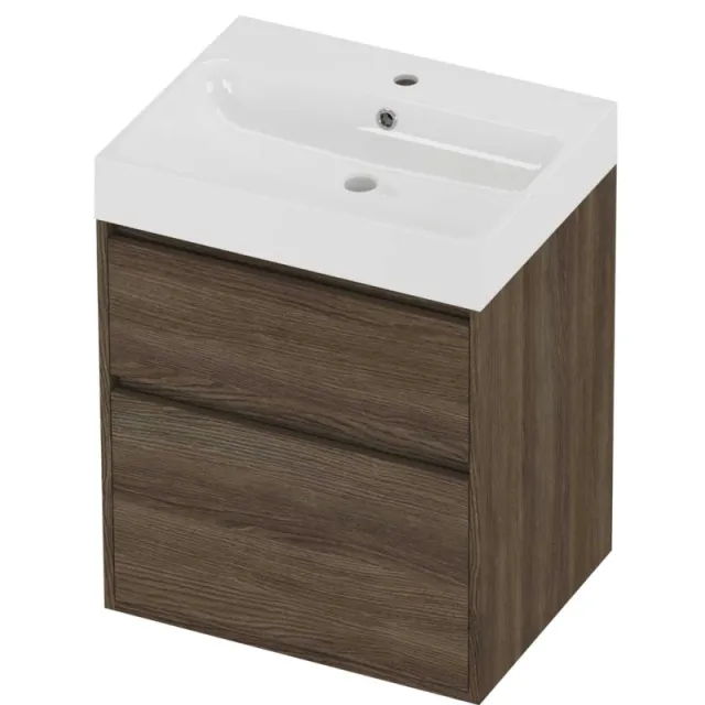 Proline Podium Badmeubelset Polystone Loft 1 Kraangat Greeploos 60x46x75 cm Glans Wit Vital Oak Eiken