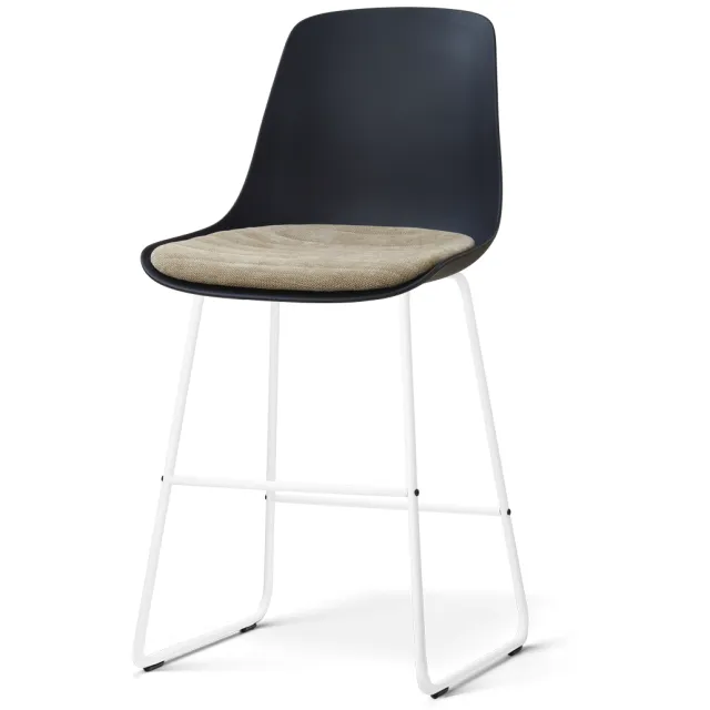 Nolon Nino-Liv barkruk zwart met nougatbruin zitkussen - wit onderstel - 65 cm