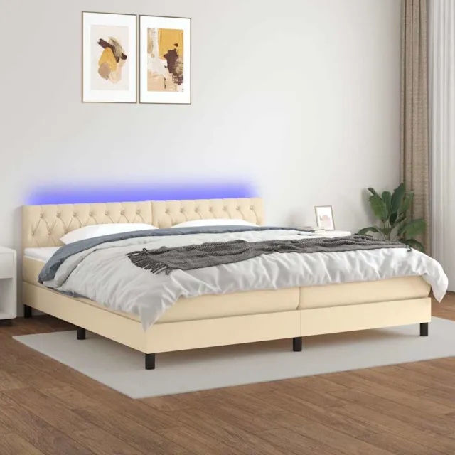 vidaXL Boxspring met matras en LED stof crèmekleurig 200x200 cm