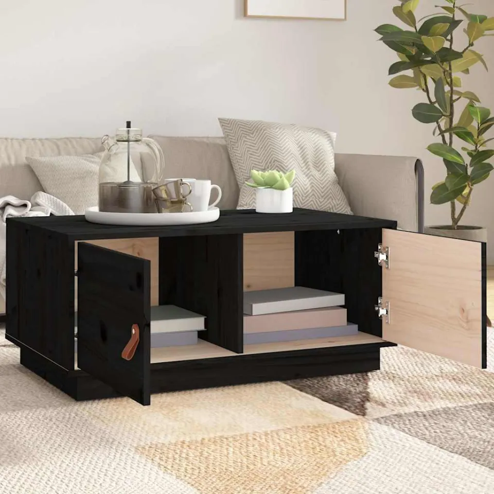 vidaXL Salontafel 80x50x35 cm massief grenenhout zwart, foto 3