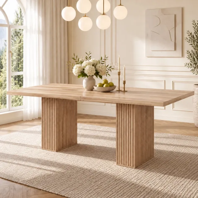 DESMIU Eettafel - Uitschuifbaar met 2 Opbergkasten - voor 6 tot 8 Personen in de Eetkamer - MDF - Eikenkleur - 150/190 x 90 x 75 cm Eikenlook