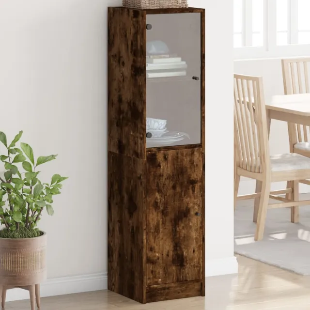 vidaXL Hoge kast met glazen deur 35x37x142 cm gerookt eikenkleurig, foto 2