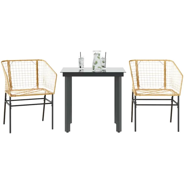 vidaXL 3-delige Tuinset poly rattan glas bruin