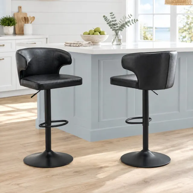 CHICFURN Barkruk - Set van 2 - Verstelbaar - Met rugleuning - Zwart