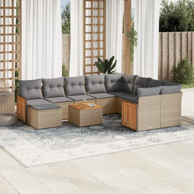 vidaXL 11-delige Tuinset met kussens poly rattan beige, foto 2
