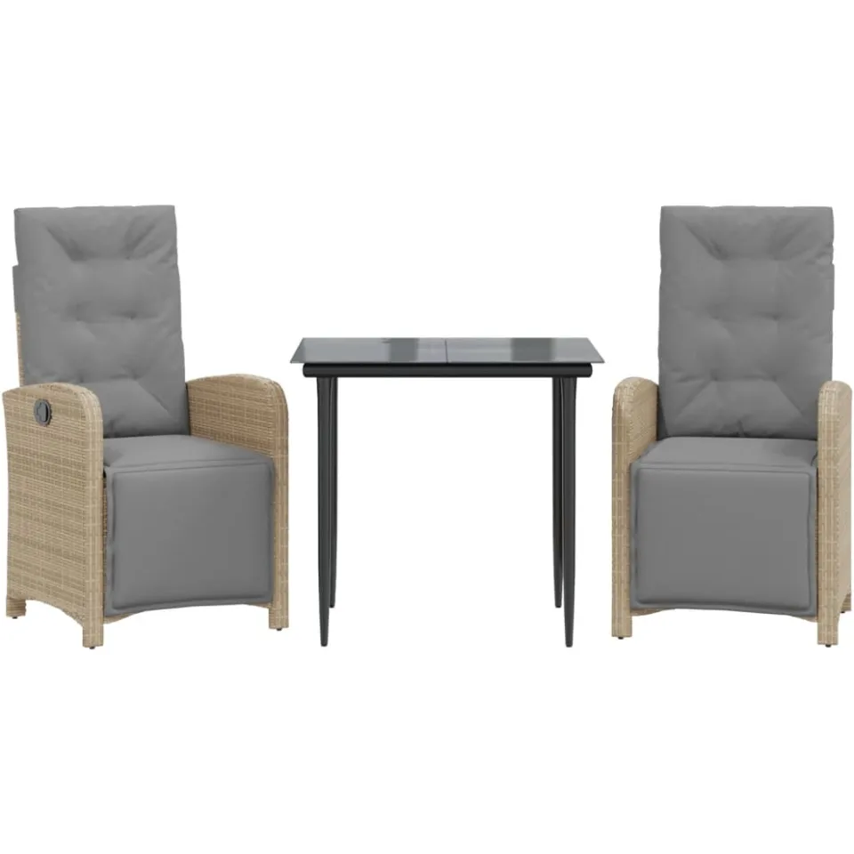 vidaXL 3-delige Bistroset met kussens poly rattan beige, foto 3