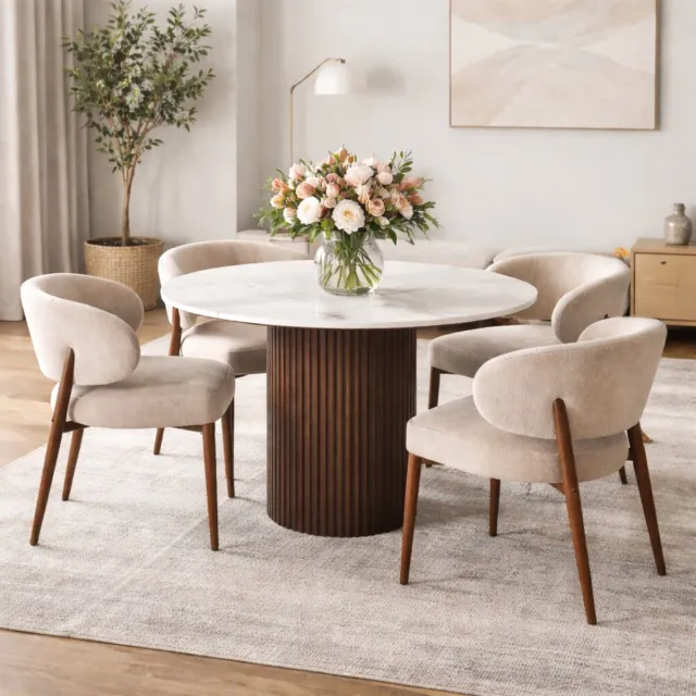 Pole to Pole Urban Chique Ronde Tafel Keramisch Marmer / Walnootfineer White