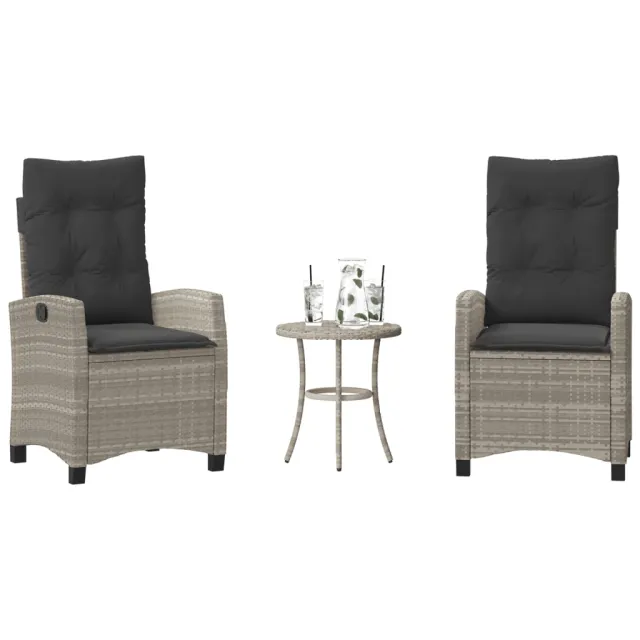vidaXL 3-delige Bistroset met kussens poly rattan lichtgrijs
