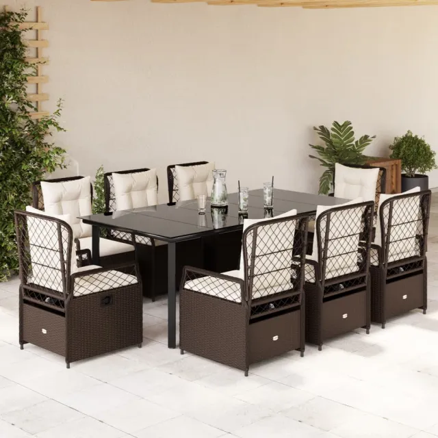 vidaXL 9-delige Tuinset met kussens poly rattan bruin, foto 2