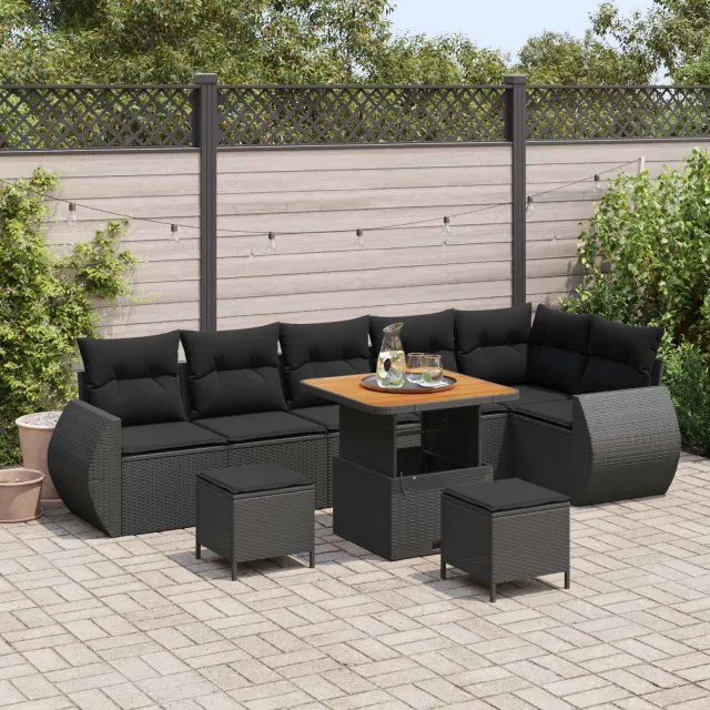 vidaXL Tuinbankenset 9 st Zwart poly rattan, foto 2