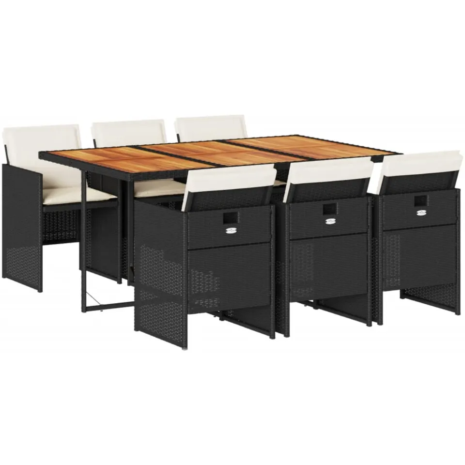 vidaXL 7-delige Tuinset met kussens poly rattan zwart, foto 3