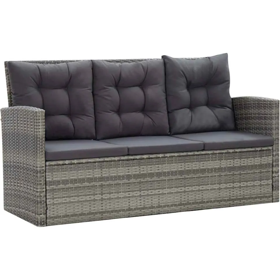 vidaXL 5-delige Tuinset met kussens poly rattan grijs, foto 4