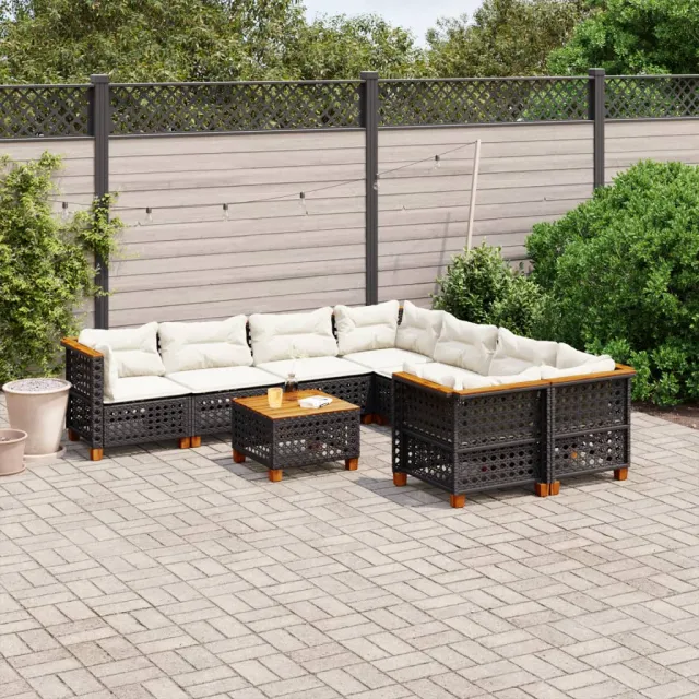 vidaXL 9-delige Loungeset met kussens poly rattan zwart, foto 2