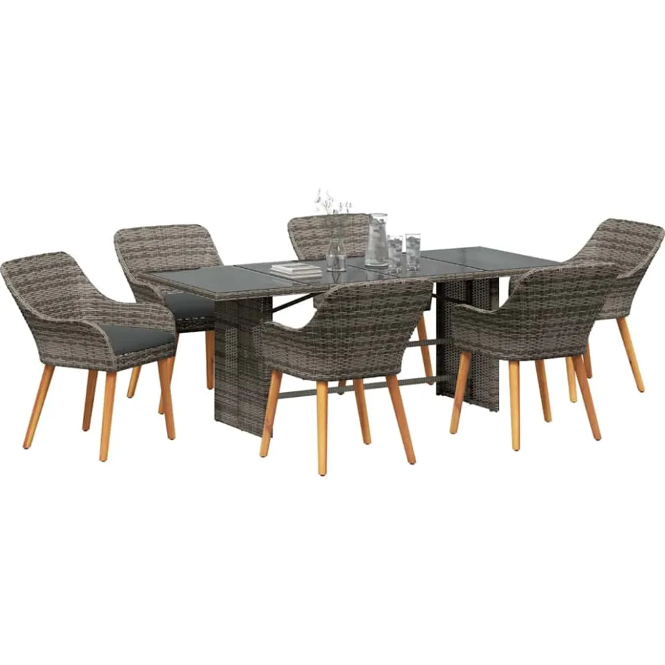 vidaXL Tuin eettafelset 7 st Grijs poly rattan