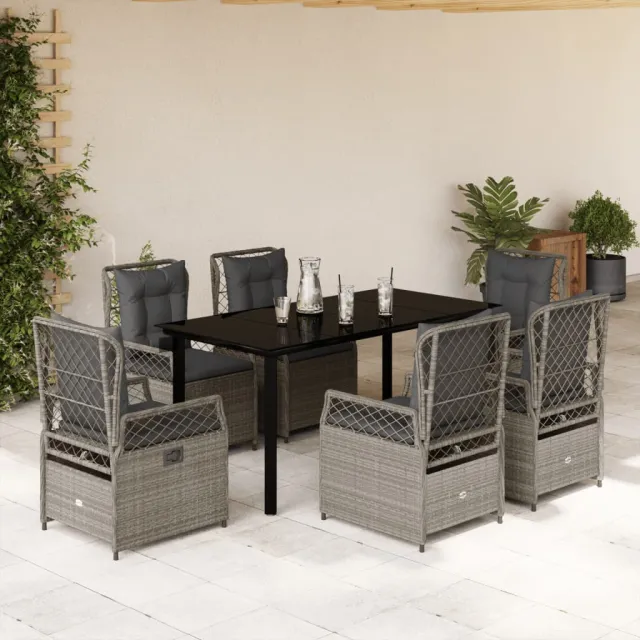 vidaXL 7-delige Tuinset met kussens poly rattan grijs, foto 2