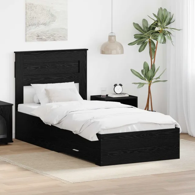 vidaXL Bedframe met lade Zwart Eiken 100 x 200 cm Bewerkt hout
