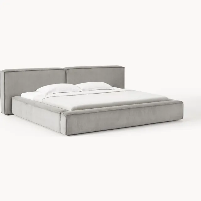 Westwing Collection Gestoffeerd bed Lennon van corduroy Grijs