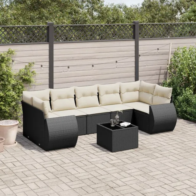 vidaXL 8-delige Loungeset met kussens poly rattan zwart, foto 2