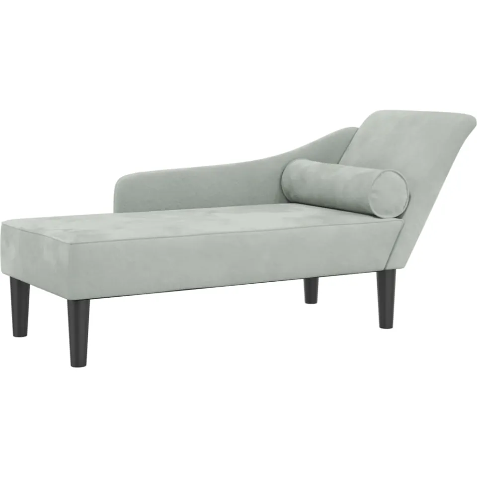 vidaXL Chaise longue met kussens fluweel lichtgrijs grijs, foto 3