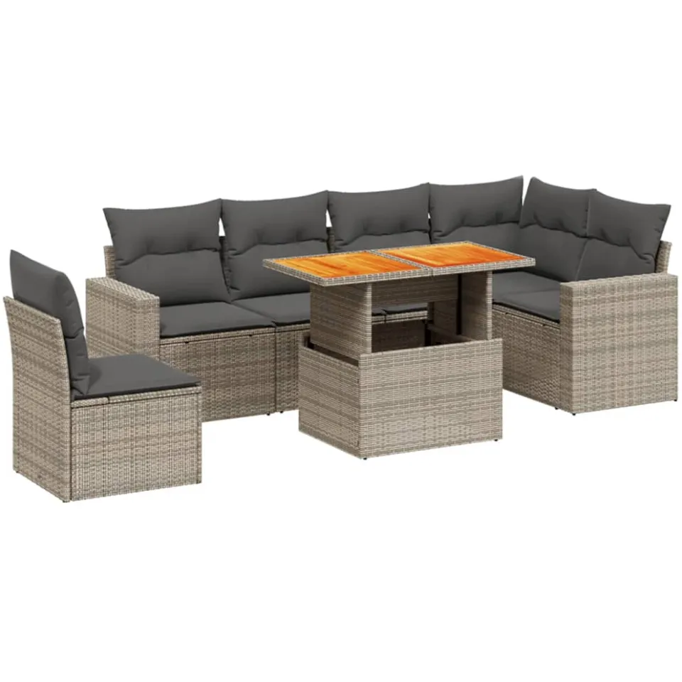 vidaXL 7-delige Loungeset met kussens poly rattan grijs