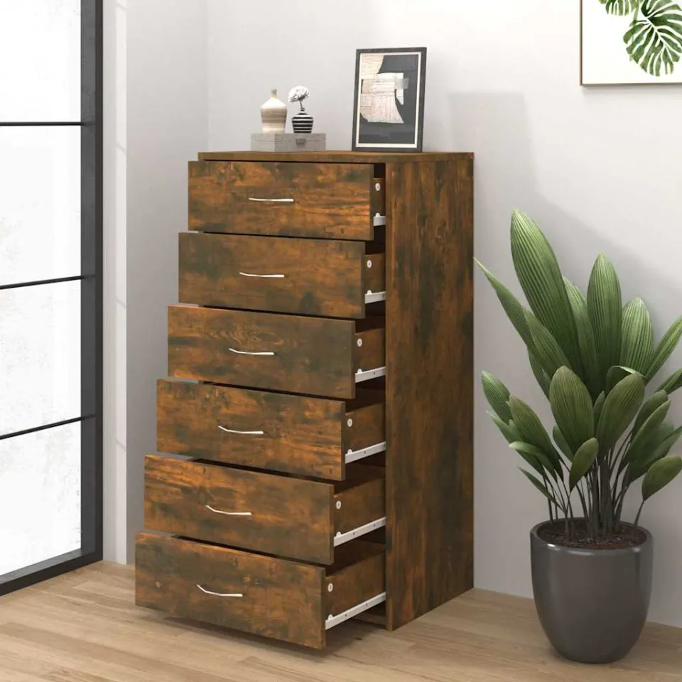 vidaXL Dressoir met 6 lades 50x34x96 cm bewerkt hout gerookt eiken, foto 3