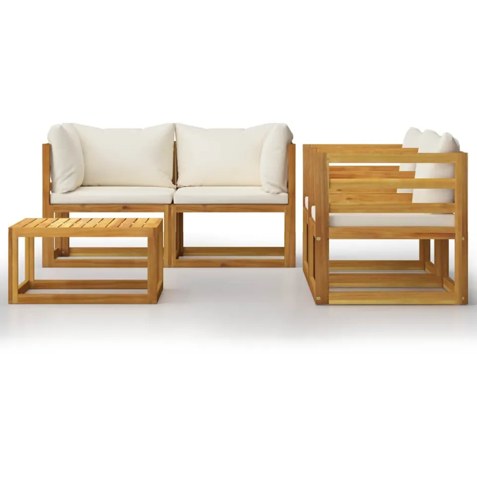 vidaXL 5-delige Loungeset met kussens massief acaciahout crème
