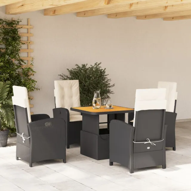 vidaXL 5-delige Tuinset met kussens poly rattan zwart, foto 2