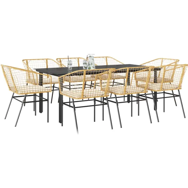 vidaXL 9-delige Tuinset met kussens poly rattan glas bruin