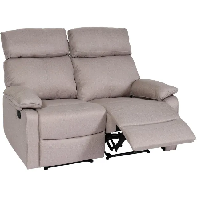 MCW 2-zits bioscoopfauteuil MCW-L93, relaxfauteuil TV-fauteuil bank, armleuning met relaxfunctie nosag-vering stof/textiel ~ grijsbruin