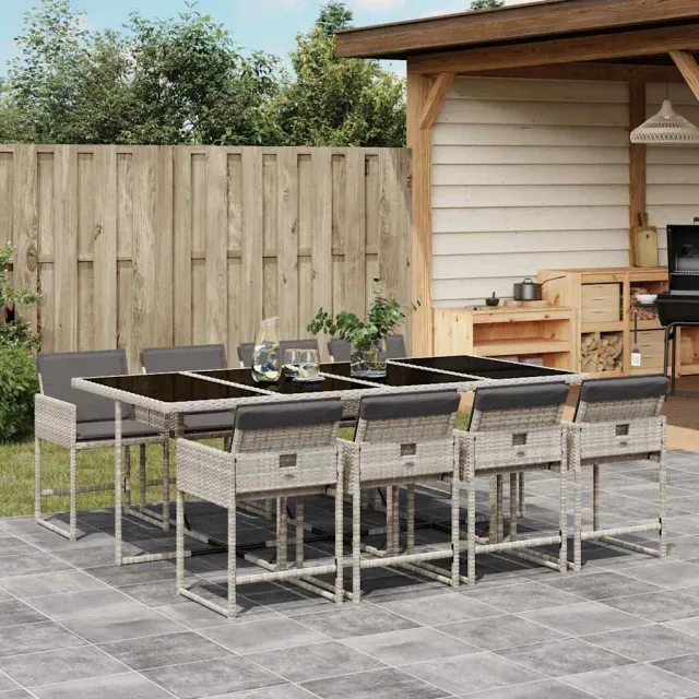 vidaXL 9-delige Tuinset met kussens poly rattan lichtgrijs grijs, foto 2