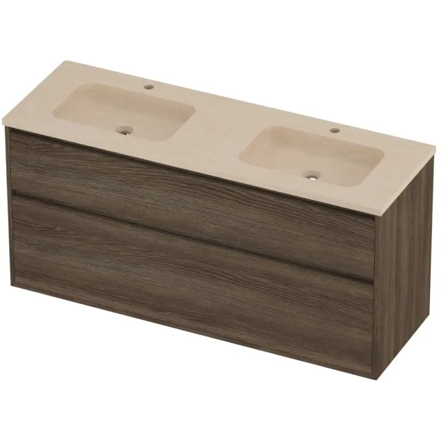 Proline Rollo Badmeubelset Hardsteen Elegant 2 Gaten 140x46x67 cm Sand Stone Vital Oak Eiken