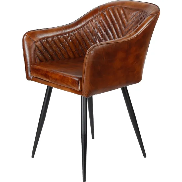 Casa Moro Leren fauteuil bruin – armstoel van echt leer - Eetkamerstoel Ledersessel Braun
