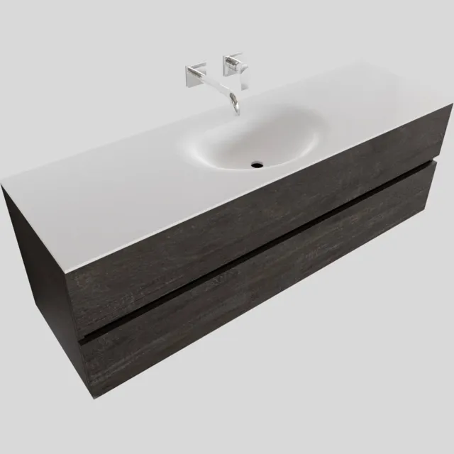 Boss & Wessing Badkamermeubel Solid Surface BWS Stockholm 150x46 cm Midden Wood Dark Brown (0 kraangaten) Houtlook