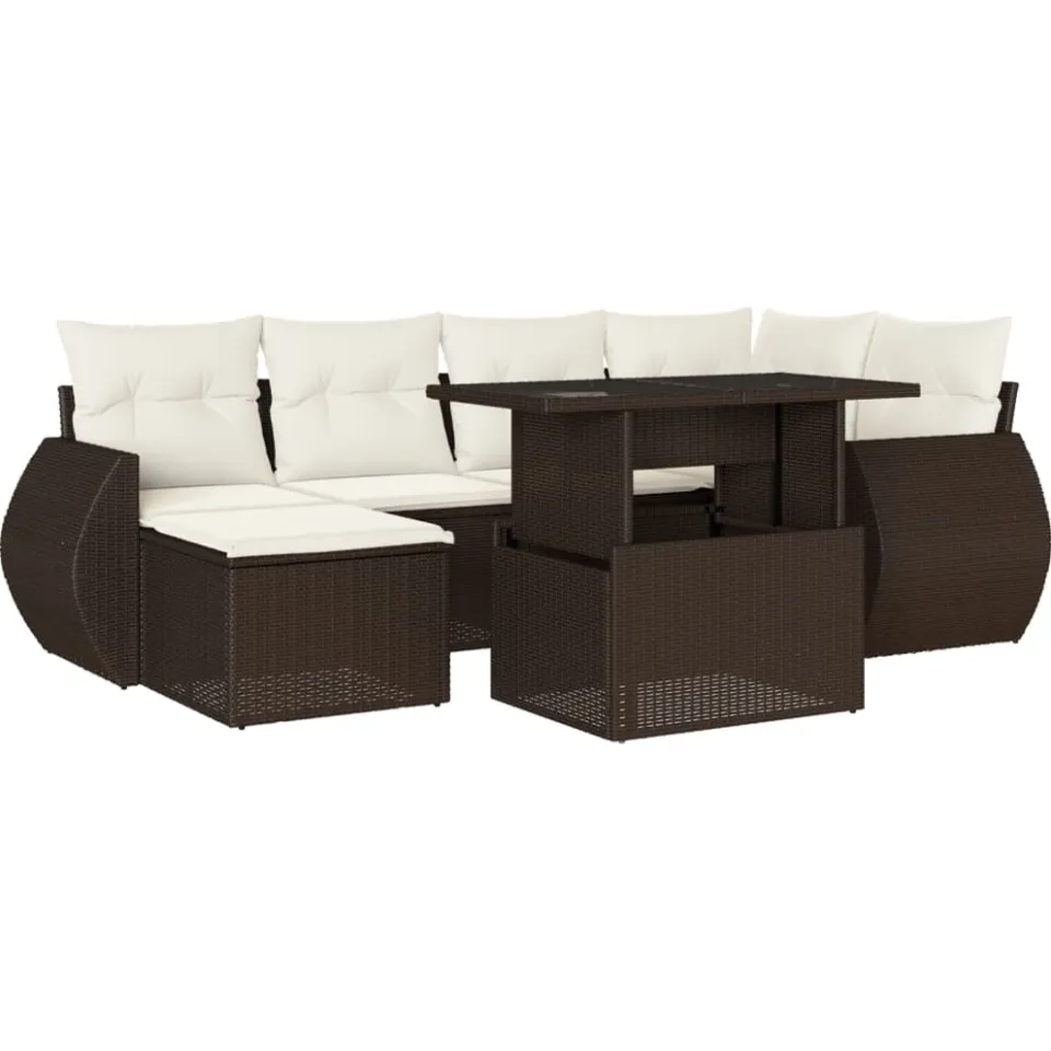 vidaXL 7-delige Loungeset met kussens poly rattan bruin