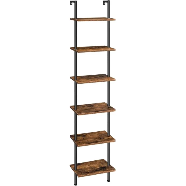 Lexium Store Verticale onzichtbare boekenkast - Rustiek bruin en zwart - 39 x 24 x 200,5 cm - Spaanplaat en Metaal - Wandmontage voor Woonkamer en Studiekamer Rustiek bruin + zwart