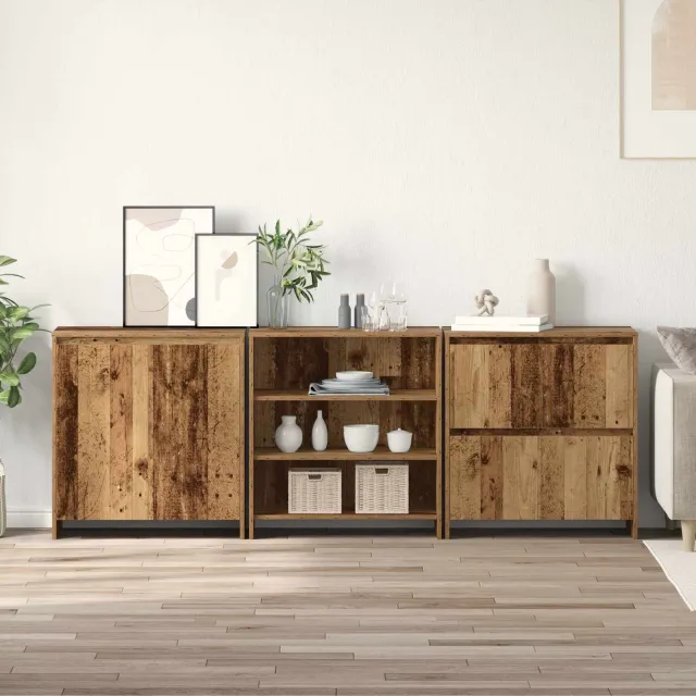 vidaXL Dressoir 3 st Oudhout 70 x 41 x 75 cm Bewerkt hout Bruin