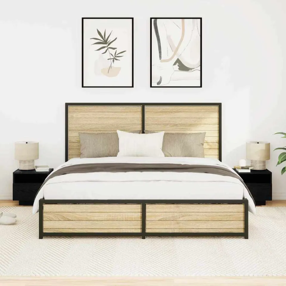 vidaXL Nachtkastje 2 st Zwart Eiken 40 x 39 x 37 cm Bewerkt hout, foto 4